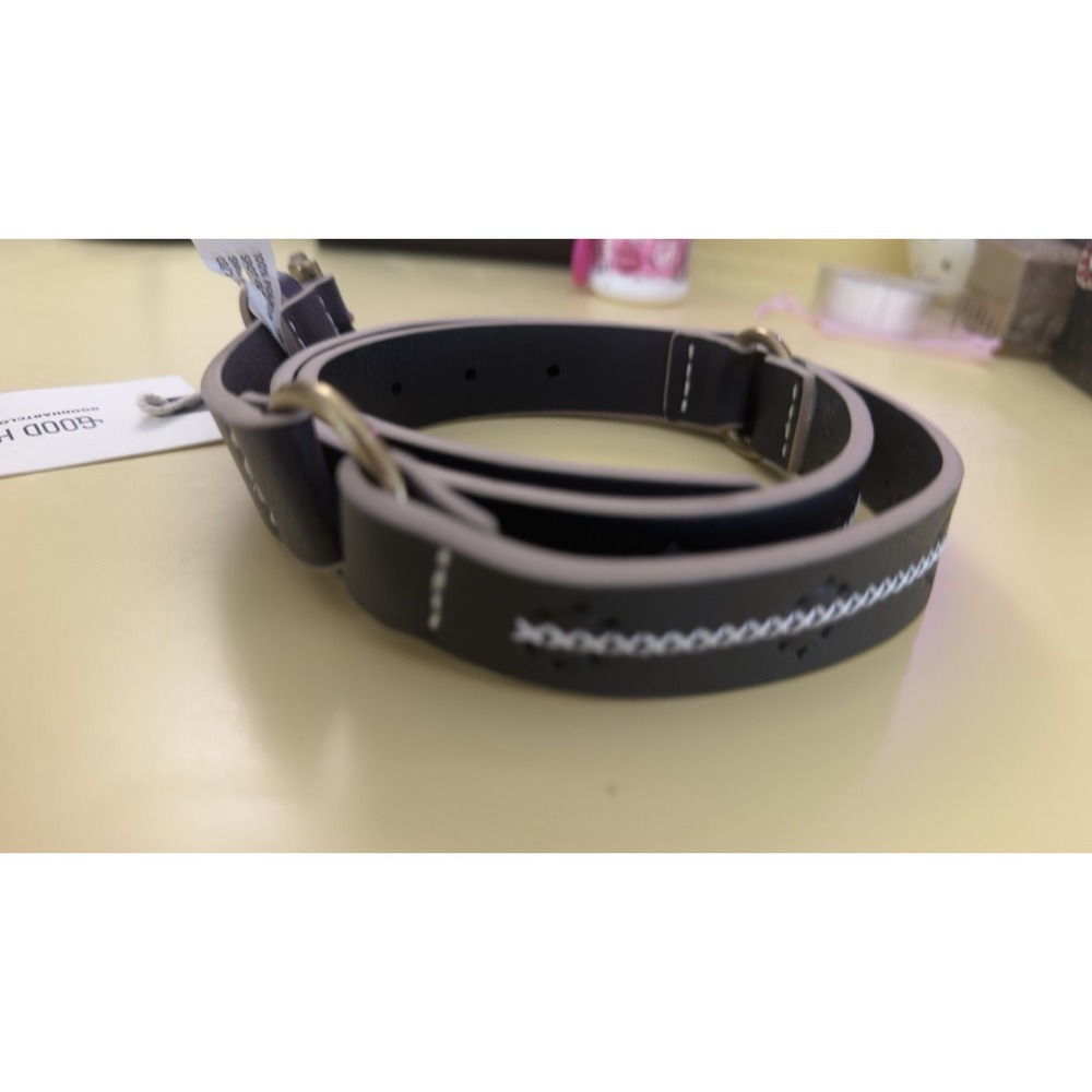 Good Hart Matilda Jane Womens Belt M Navy Blue White Stitch Gold Tone NWT